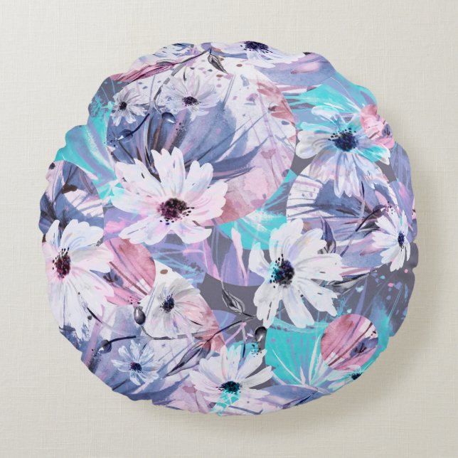 Creative seamless watercolor pattern of plants, He Round Cushion (Front)