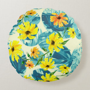 Creative seamless watercolor pattern of plants, He Round Cushion
