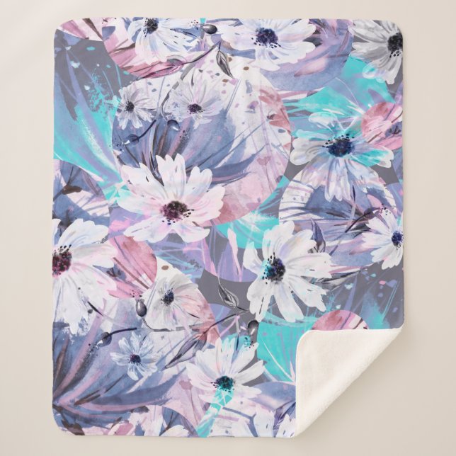 Creative seamless watercolor pattern of plants, He Sherpa Blanket (Front)