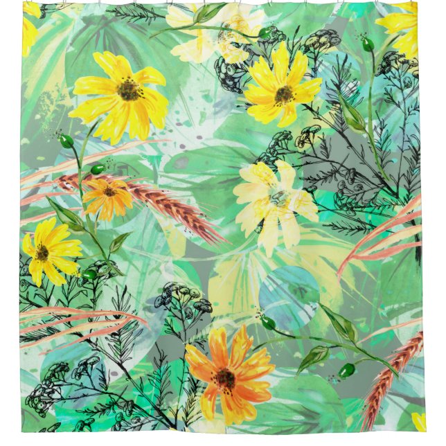 Creative seamless watercolor pattern of plants, He Shower Curtain (Front)