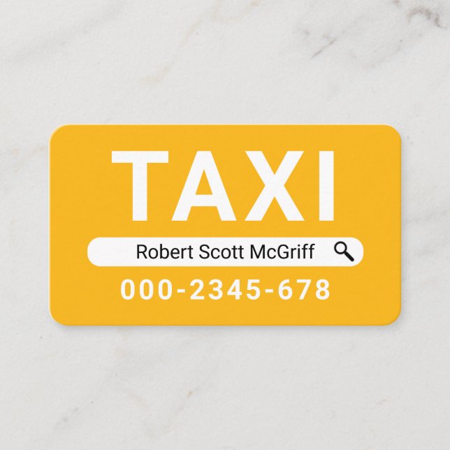 Creative Search Your Name Taxi Business Card (Front)