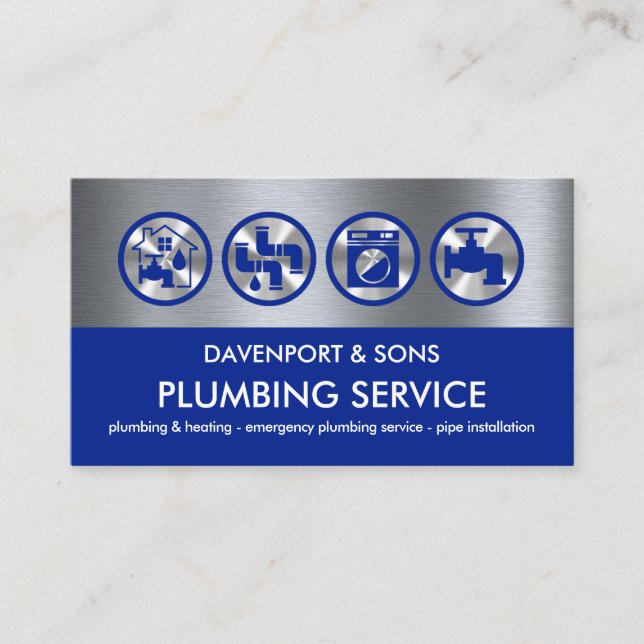 Creative Silver Plumbing Tool Layers Business Card (Front)
