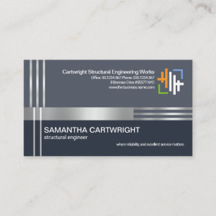 Creative Silver Re-bar Columns Engineering Business Card