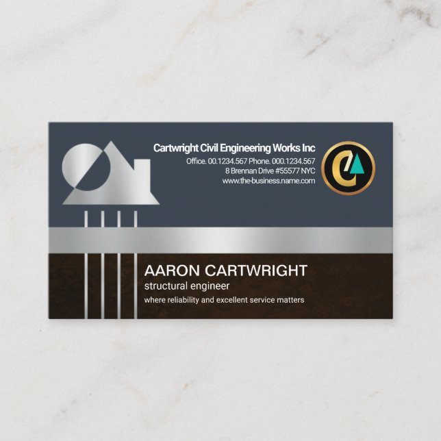 Creative Silver Re-Bar Lines Construction Engineer Business Card (Front)
