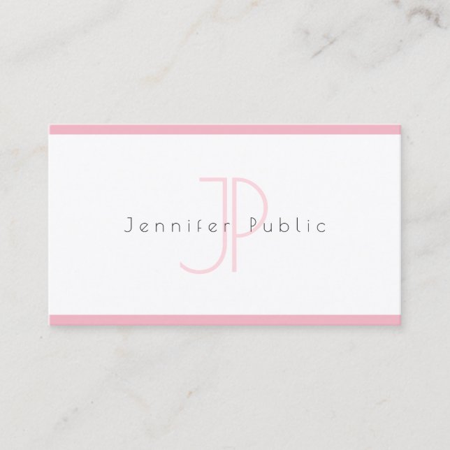 Creative Simple Modern Minimalist Pink White Plain Business Card (Front)