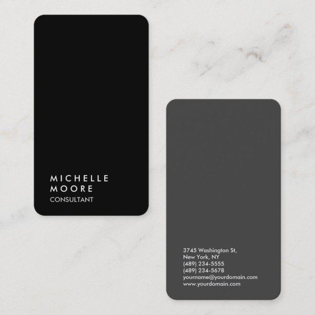 Creative Simple Plain Black Grey Trendy Consultant Business Card (Front/Back)