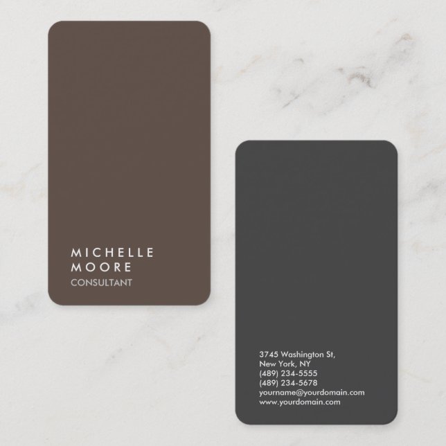 Creative Simple Plain Brown Grey Trendy Consultant Business Card (Front/Back)