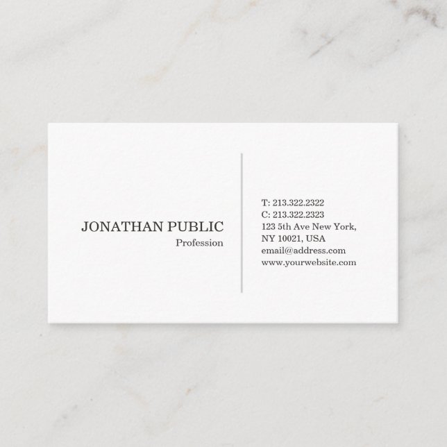 Creative Sleek White Design Modern Stylish Plain Business Card (Front)