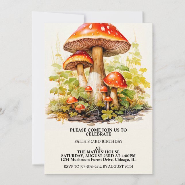Creative Sprouting Mushrooms Art Birthday Party Invitation (Front)