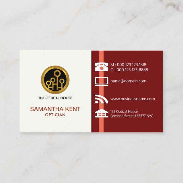 Creative Striking Large Social Media Icon Optician Business Card (Front)