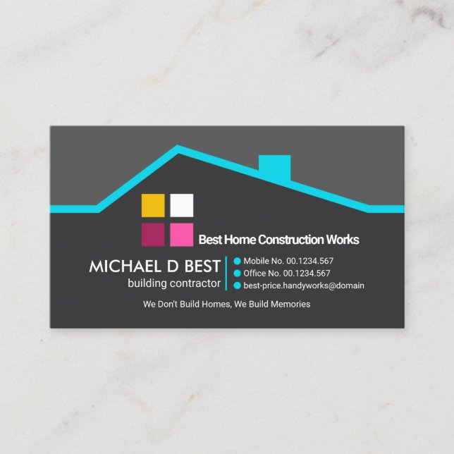 Creative Stylish Blue Rooftop Builder Handyman Business Card (Front)