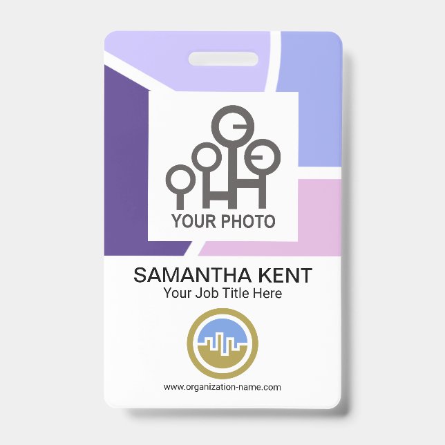 Creative Stylish Blue Waves Employee Company Photo ID Badge (Front)
