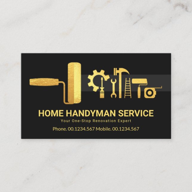 Creative Stylish Gold Handyman Tools Renovation Business Card (Front)