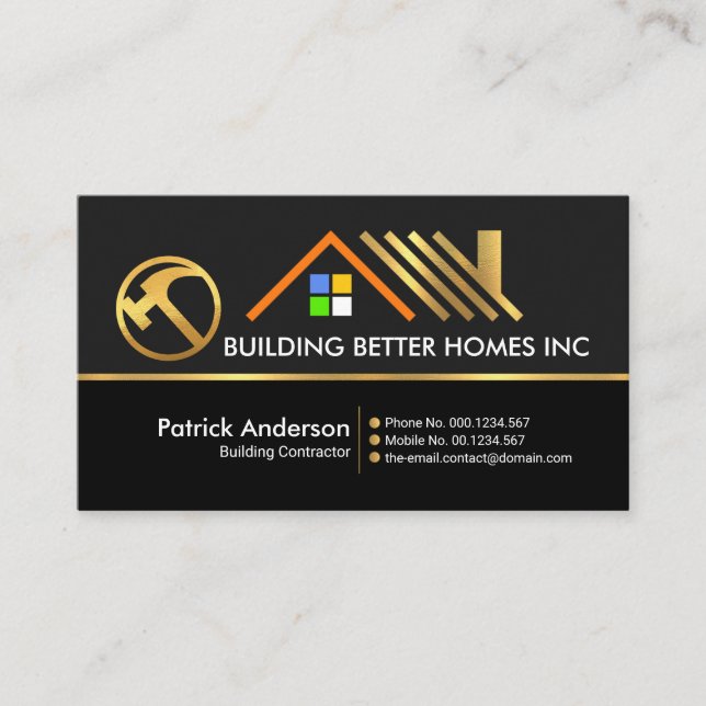 Creative Stylish Gold Rooftop Home Border Builder Business Card (Front)