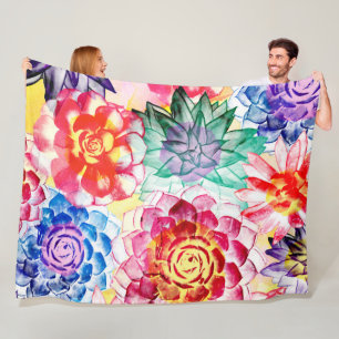 Creative Succulent Plants Artsy Watercolor Fleece Blanket