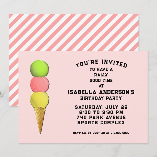 Creative Tennis Birthday Party Invitation (Front/Back)