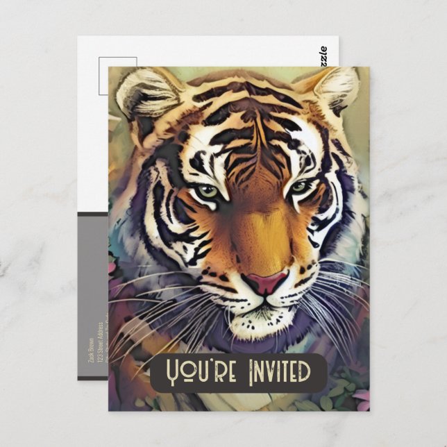 Creative Tiger Invitation Postcard with QR Code (Front/Back)