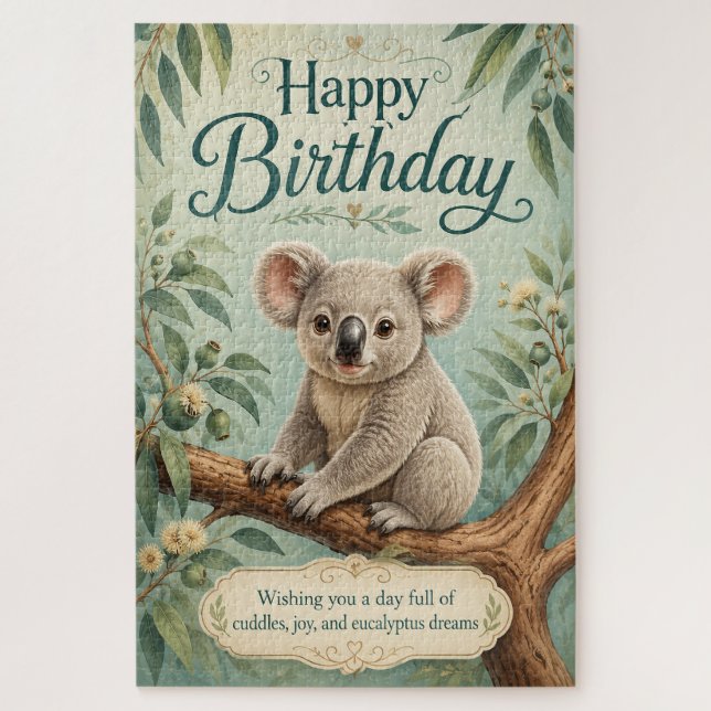 Creative Title Adorable Koala Eucalyptus Birthday  Jigsaw Puzzle (Vertical)