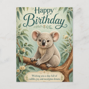 Creative Title Adorable Koala Eucalyptus Birthday Postcard
