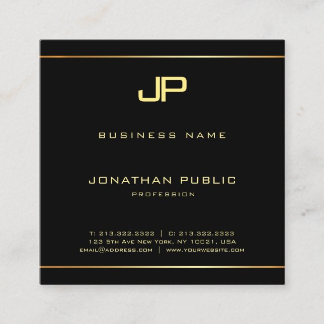 Creative Trendy Glamour Gold Monogram Luxe Golden Square Business Card (Front)