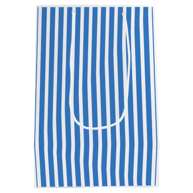 Creative Trendy Template Modern Blue White Striped Medium Gift Bag (Back)