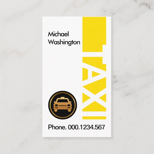 Creative Vertical Yellow TAXI Signage Cab Driver Business Card (Front)