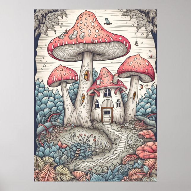 Creative Vintage Mushroom Forest Dwelling Poster (Front)