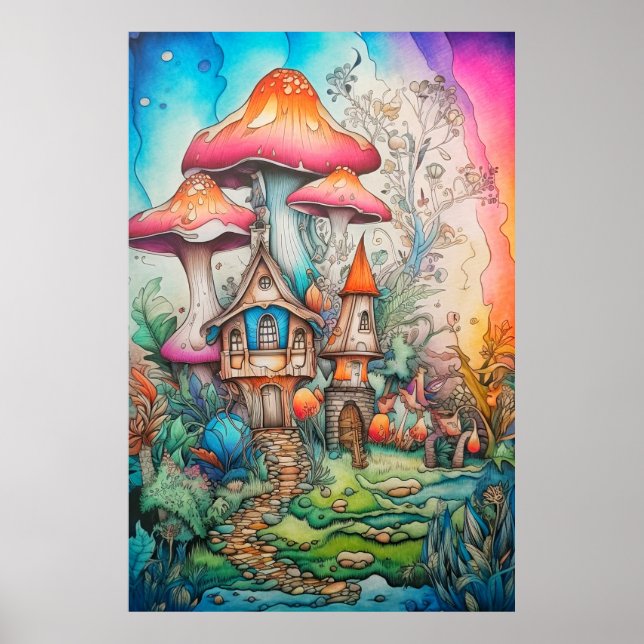 Creative Vintage Psychedelic Mushroom Drawing Poster (Front)
