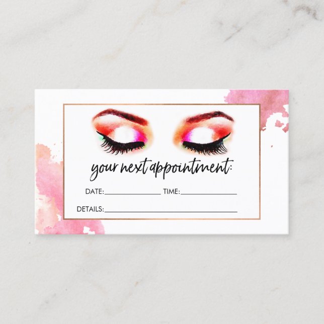 Creative Watercolor Eyelashes/Eyebrows Appointment Card (Front)