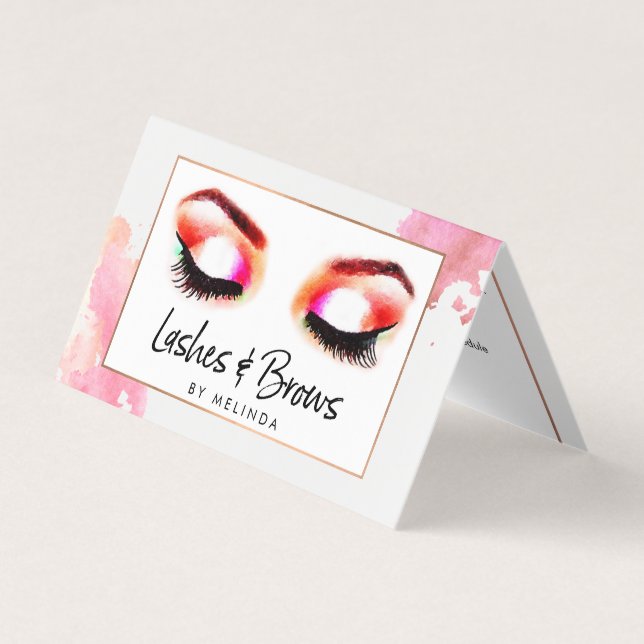 Creative Watercolor Lashes/Brows Aftercare Folded Business Card (Front)