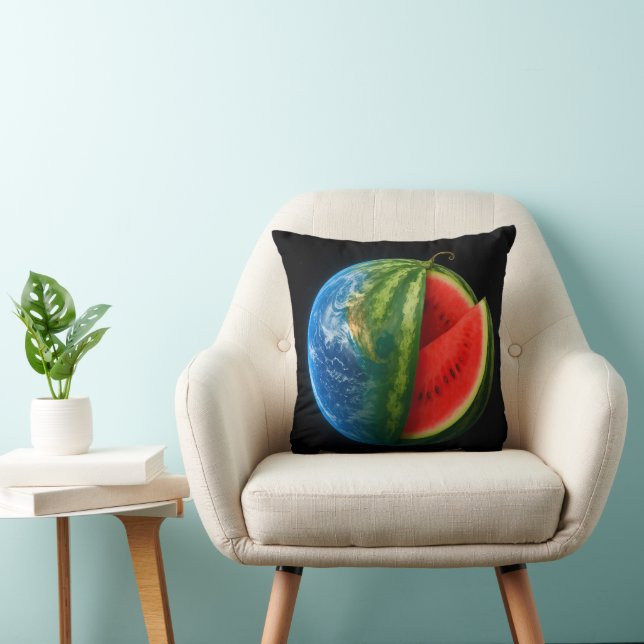 Creative Watermelon Planet Floating in Space. Cushion (Chair)