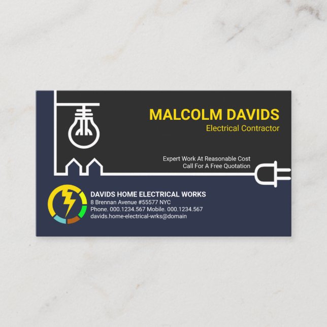 Creative White Power Line Electrical Contractor Business Card (Front)