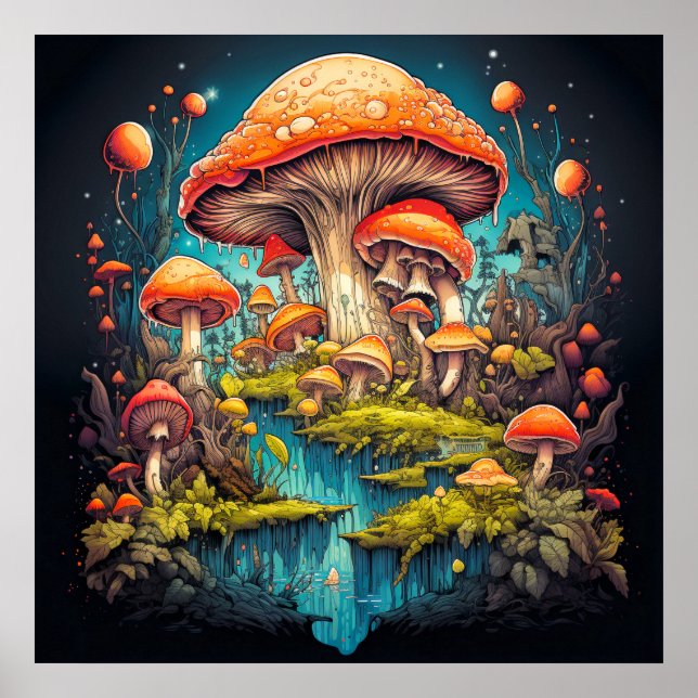 Creative Wild Psychedelic Mushrooms Poster (Front)