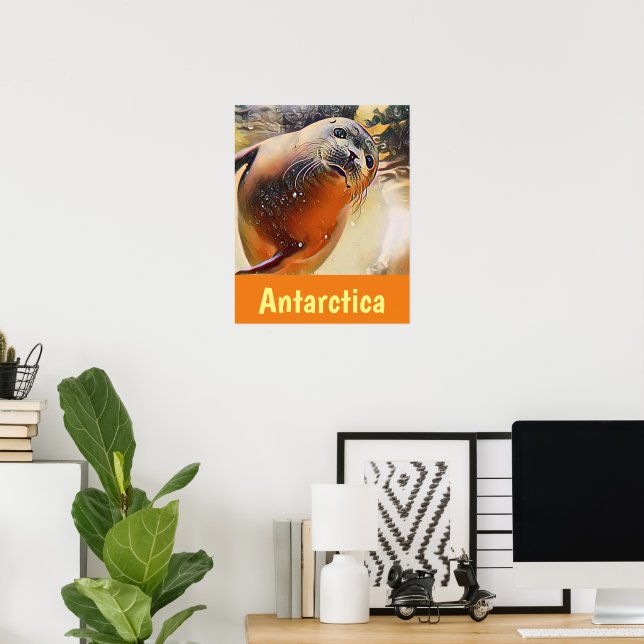 Creative Wildlife Swimming Seal Antarctica Travel Poster (Home Office)
