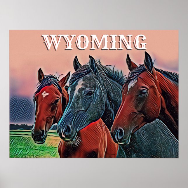 Creative Wildlife Three Horses Wyoming Travel Poster (Front)