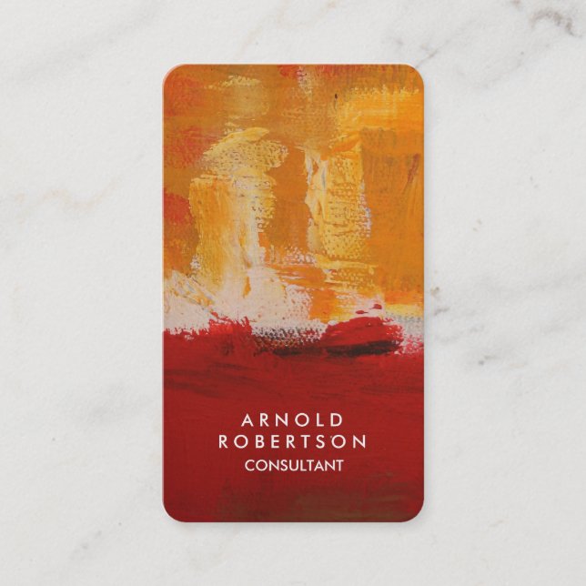 Creative Yellow Dark Brownish Red Abstract Art Business Card (Front)
