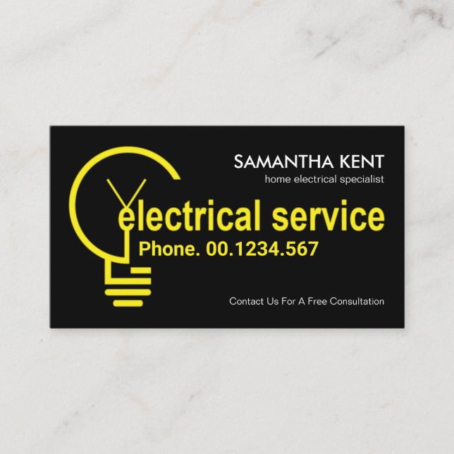 Creative Yellow Electrical Bulb Filament Business Card (Front)
