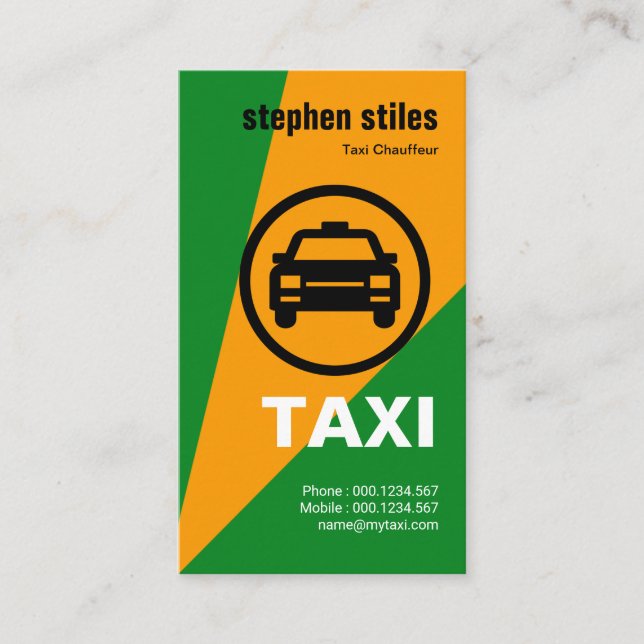 Creative Yellow Searchlight Bold Taxi Logo Business Card (Front)