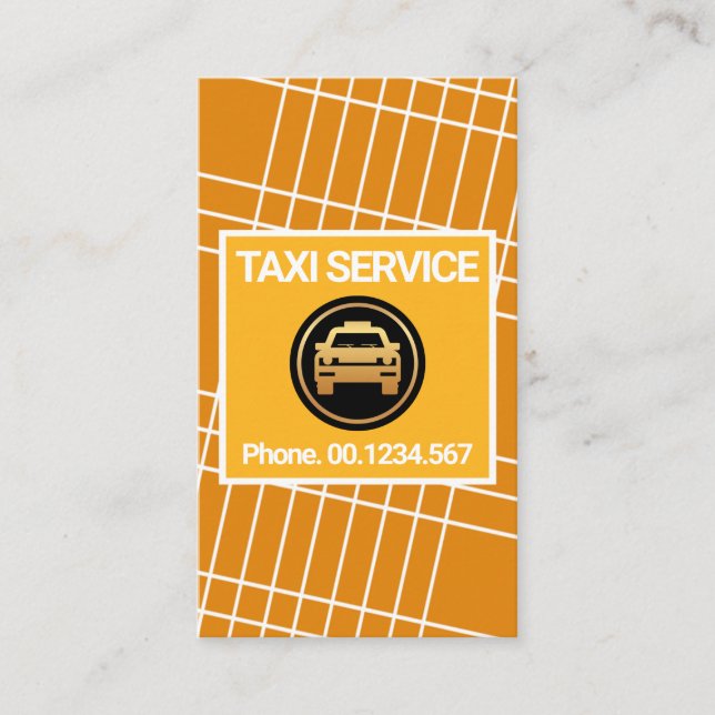 Creative Yellow Taxi Grid Line Routes Cab Driver Business Card (Front)