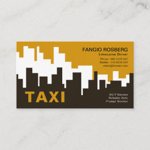 Creative Yellow Urban City Skyline Silhouette Taxi Business Card
