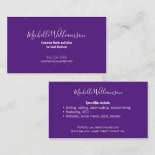 Creatives Freelancer Entrepreneur 2-Sided Purple Business Card