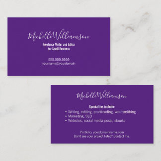 Creatives Freelancer Entrepreneur 2-Sided Purple Business Card