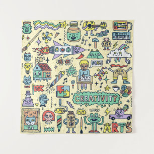 Creativity Activities Funny Doodle Cartoon Set 1. Tapestry