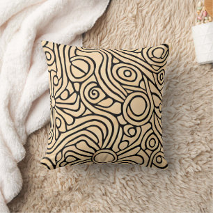 Creativity Beige and Black line art pattern Cushion