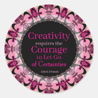 Creativity Courage Custom Quote Pink Black Mandala Classic Round Sticker