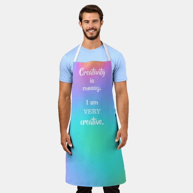 Creativity is Messy Colourful Gradient Funny Apron (Worn)