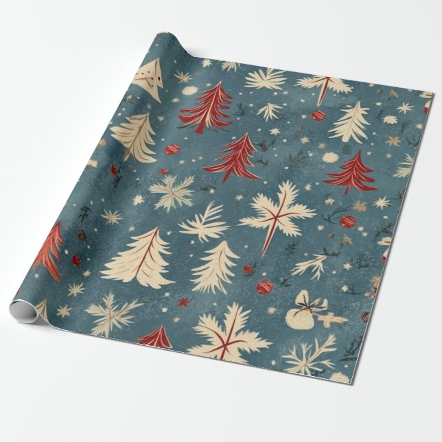 Creator Christmas Blue Wrapping Paper (Unrolled)