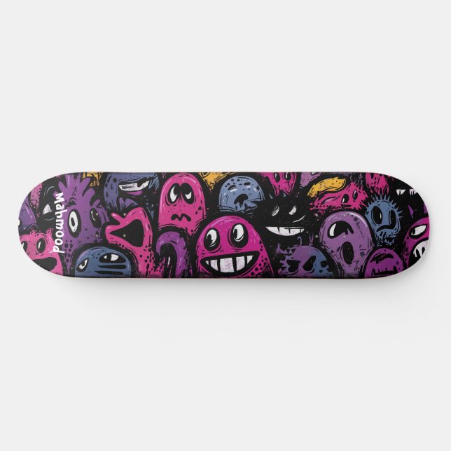 Creature crowd dark cartoonish street art skateboard (Horz)