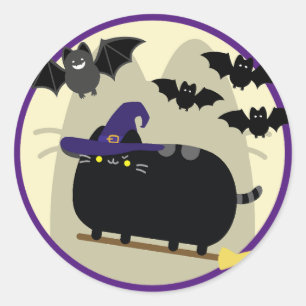 Creature of the Night Halloween Witch Cat Artwork Classic Round Sticker