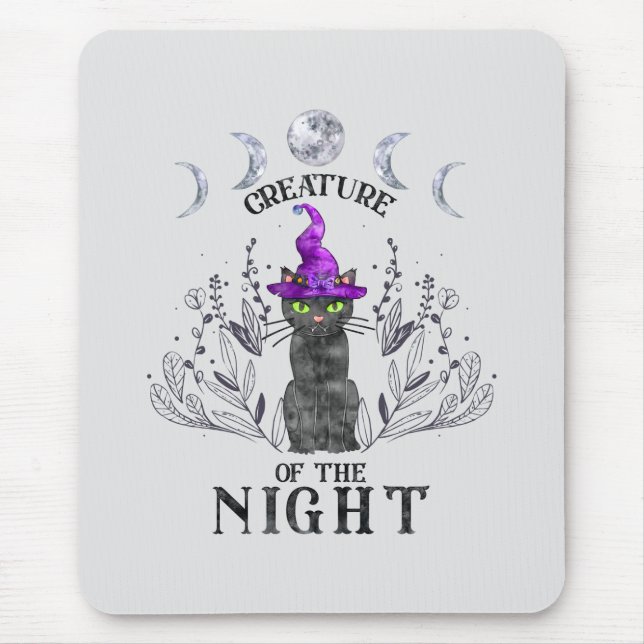 Creatures of the Night – Halloween Black Cat Mouse Mat (Front)
